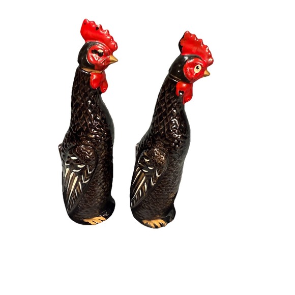 VTG Rooster Oil Vinegar Cruet Set Ceramic Farmhouse Kitchen Decor 7" Chickens - Picture 6 of 13